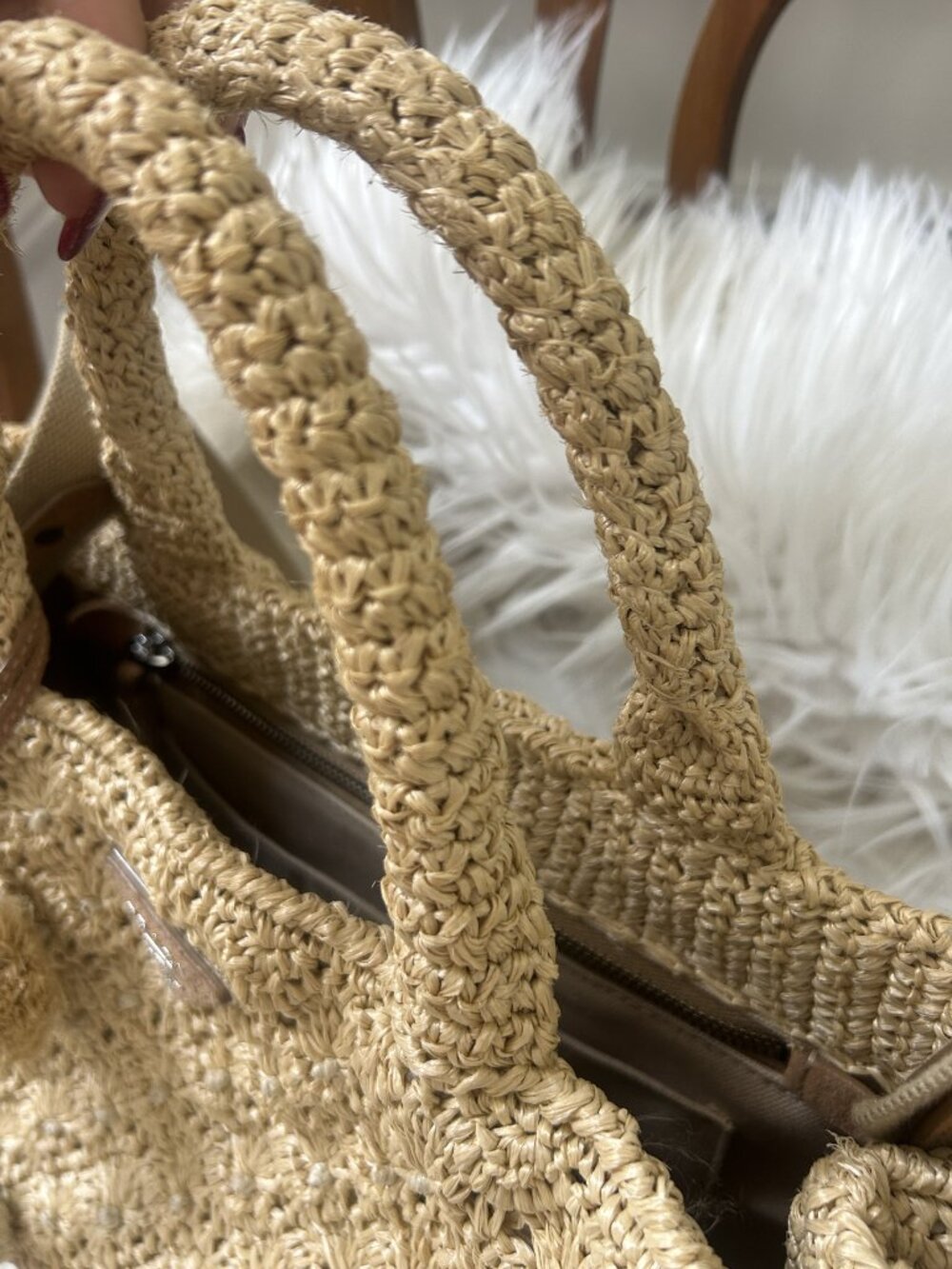 Prada Pom Pom Raffia Convertible Tote with Original Strap - Picture 12 of 16